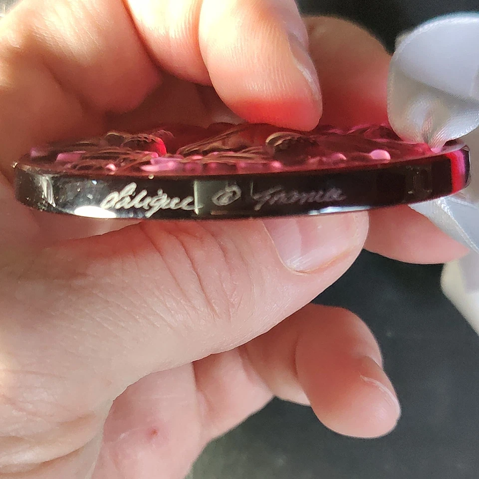 LALIQUE ADORNO DE NAVIDAD ROBLE, ROJO, cristal de plomo, 2 5/8 pulgadas, FRANCIA, 2016 Foto 4 de 4