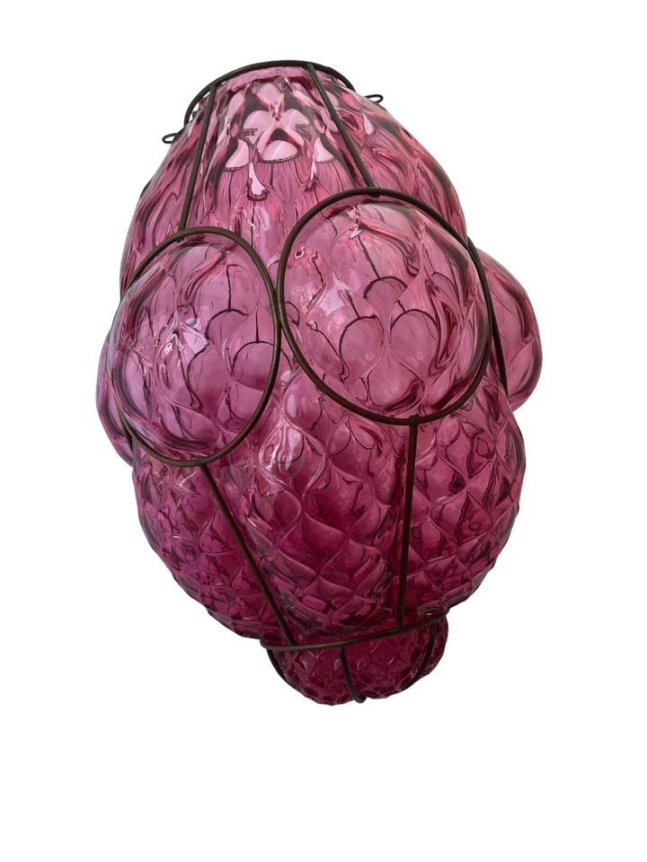 1960s Pink Hand Blown Glass Caged Lamp/Pendant, Hollywood Regency, Boho, MCM - Image 4 of 4