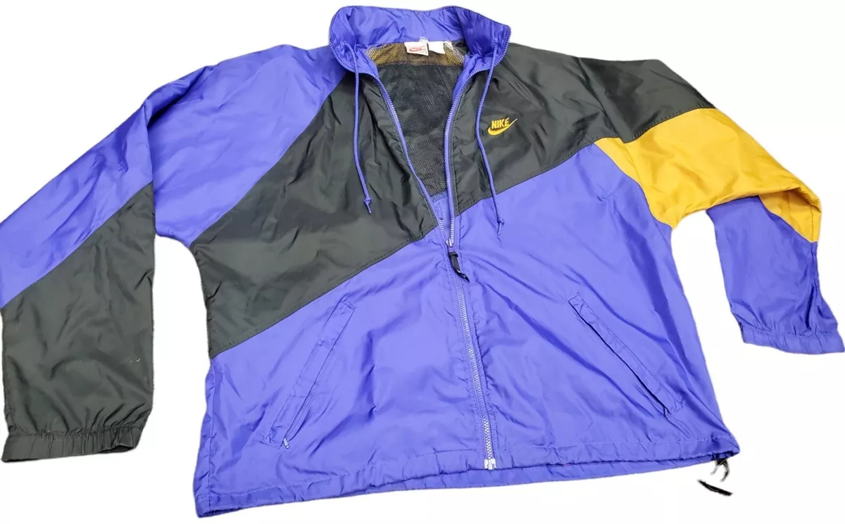Vintage 90s Nike Purple Gold Black Color Block Hooded Windbreaker Jacket Mens m