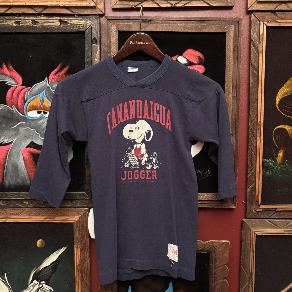 Vintage Champion Blue Bar Snoopy 70s Raglan Cotton T-Shirt Youth 