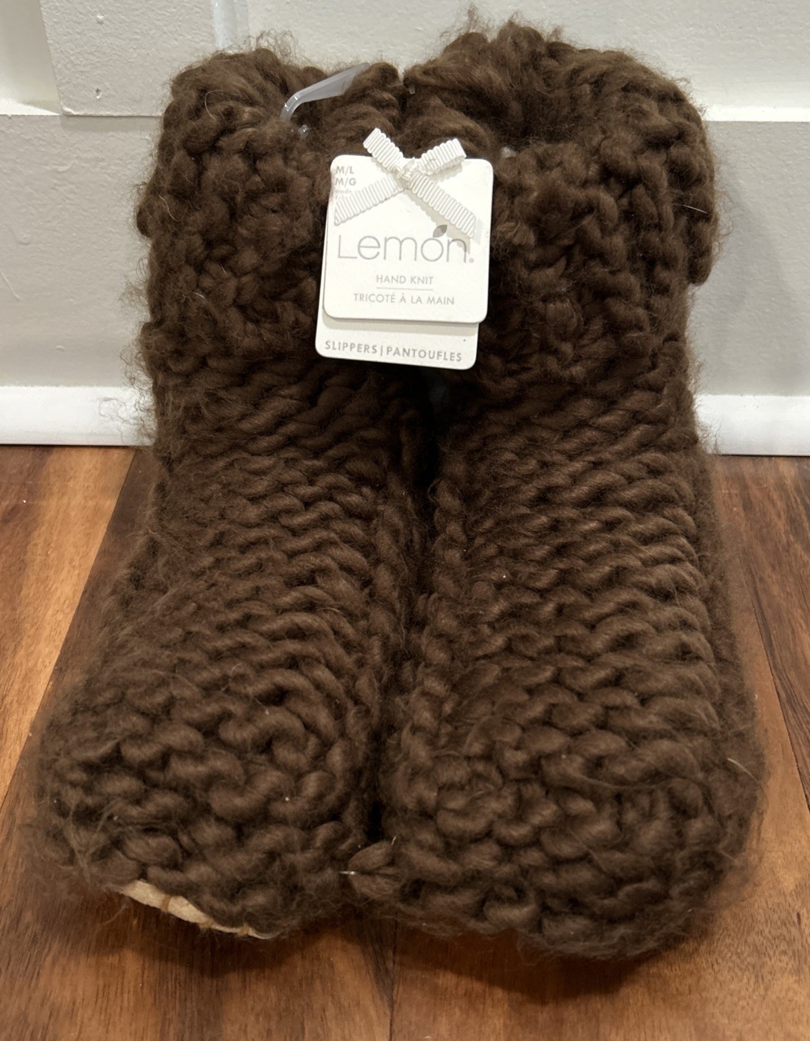 PANTOFOLA D’ORO PANTOFOLE LIMONE MAGLIA A MANO marrone taglia M L (8 10) foderate in sherpa