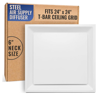*DMGED* 24'' x 24'' Steel T-Bar Drop Ceiling Lay in Air Supply Diffuser w/ 6'' Neck