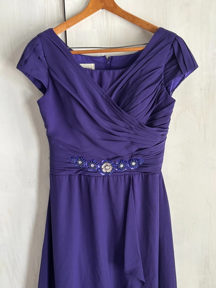 Фиолетовый искусственного надежном Midi блестки бусина Кокетливое подружки невесты платье официальный выпускного вечера S/M - Изображение 2 из 4