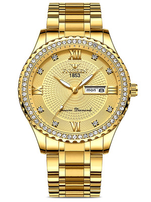 Classic Diamond Gold Watches for Men, Stainless Steel Waterproof Dress Watch, Me