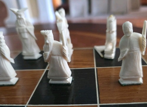 Vintage Hand Carved Asian Chinese Chess Set W/Wooden Folding Chess Board Case - Picture 10 of 20