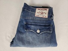 True Religion Ricky Relaxed Straight Denim Jeans 32X34 Men's Medium Blue Flap