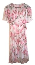 Calvin Klein Women's Pink Floral-Print Faux-Wrap Chiffon High-Low Dress Size 2