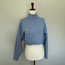 Wilfred Free Aritzia Cropped Mock Neck Sweater Blue Chunky Knit Pullover Size S