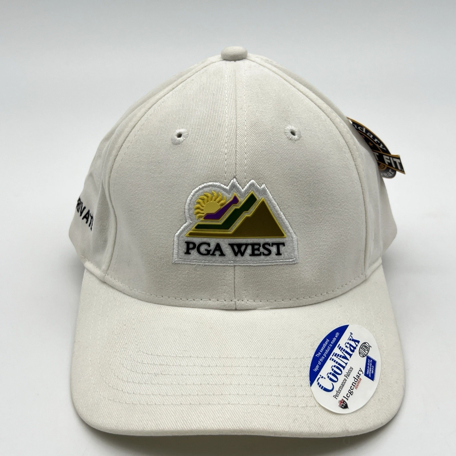 PGA West Mens Hat Cap Strap Back Adjustable White Mountains Sun Logo Golf
