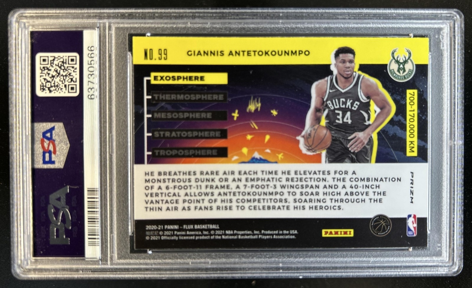 2020-21 Panini Flux Giannis Antetokounmpo Exosphere #99 Bucks PSA 10 GEM MINT view 2