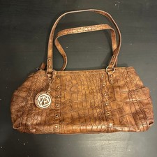 Vintage Relic by Fossil Brown Crocodile Embossed Studded Shoulder Bag Logo Charm