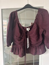 Crinkle Peplum Top In Wine Red. Size Large. New With Tags