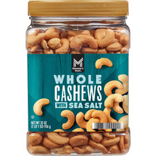 Anacardos enteros asados Member's Mark con sal marina tarro de 33 oz kosher sin transgénicos frescos