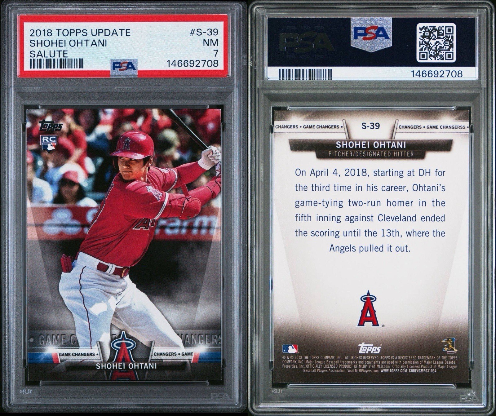 2018 Topps Update Series - Salute Game Changers Shohei Ohtani #S-39 (RC)- PSA 7 view 3