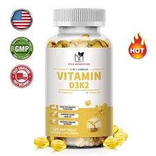 Powerful Vitamin D3 K2 Capsules - Extra Strength D3 K2 Supplements with 1000 IU