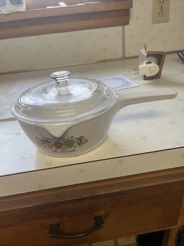 VTG Corning Ware P-89-B Wildflower 2 1/2 Cup Sauce Saute Pan with Pyrex P81C Lid