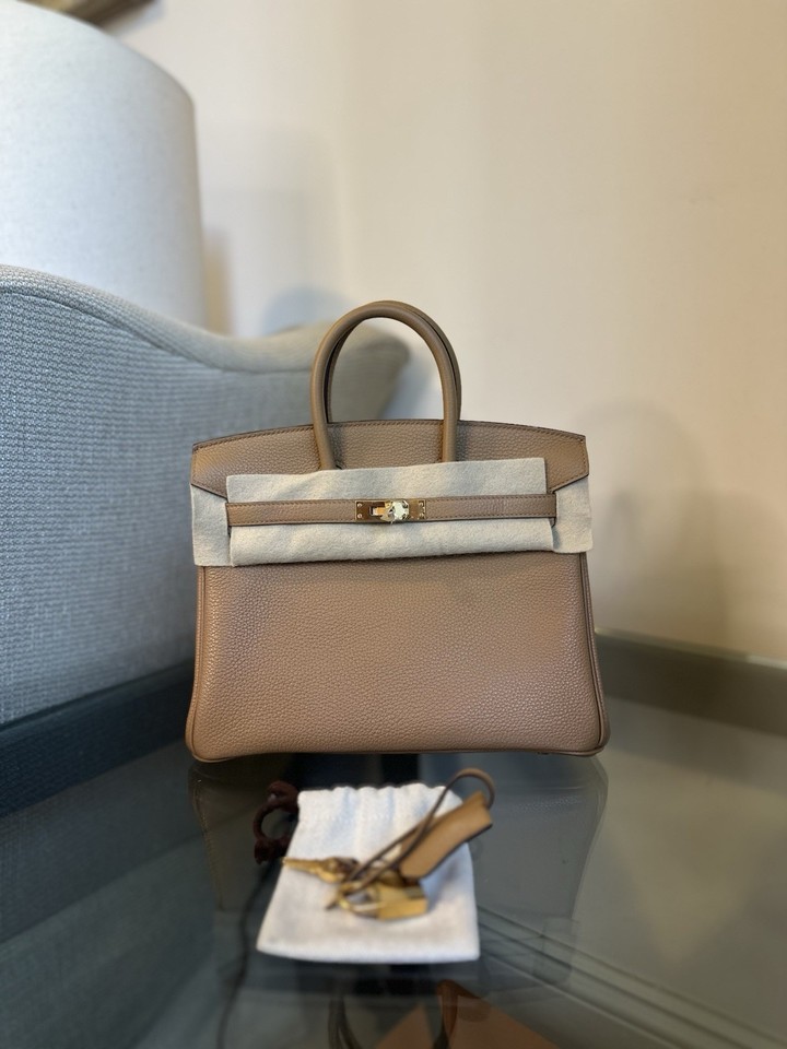 Hermes Birkin 25 Bag In Biscuit Stamp U