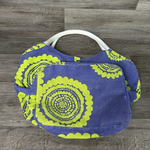 Boden Canvas Purple & Green Rope Straps Hippie Boho Large Tote Bag Snap Closer - Picture 8 of 8