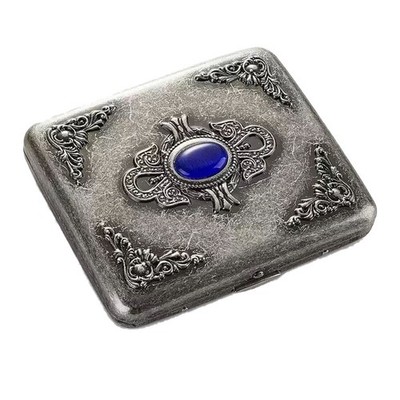 Vintage Blue Pockets Cigarette Case Holder Wallet Storage Double Sided Box NEW