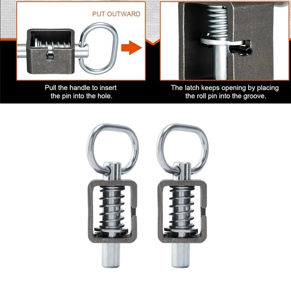 Conjunto de bloqueo de pestillo de pasador de resorte soldado de 2 piezas para remolque utilitario puerta trasera cargada Foto 2 de 4