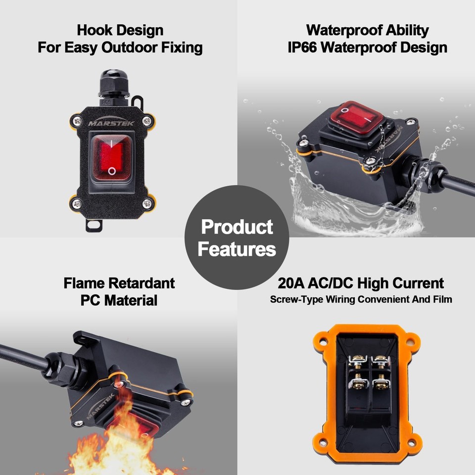 Heavy Duty Waterproof Extension Cord with On/Off Switch,Inline Cord ...