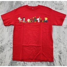 Vintage 90s Peanuts Top Womens M Red Charlie Brown Snoopy Christmas Tee Holiday