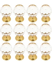 Quluxe 11 Pcs Crystal Drawer Knobs, Round Diamond 25 Mm Clear Glass Cryst...