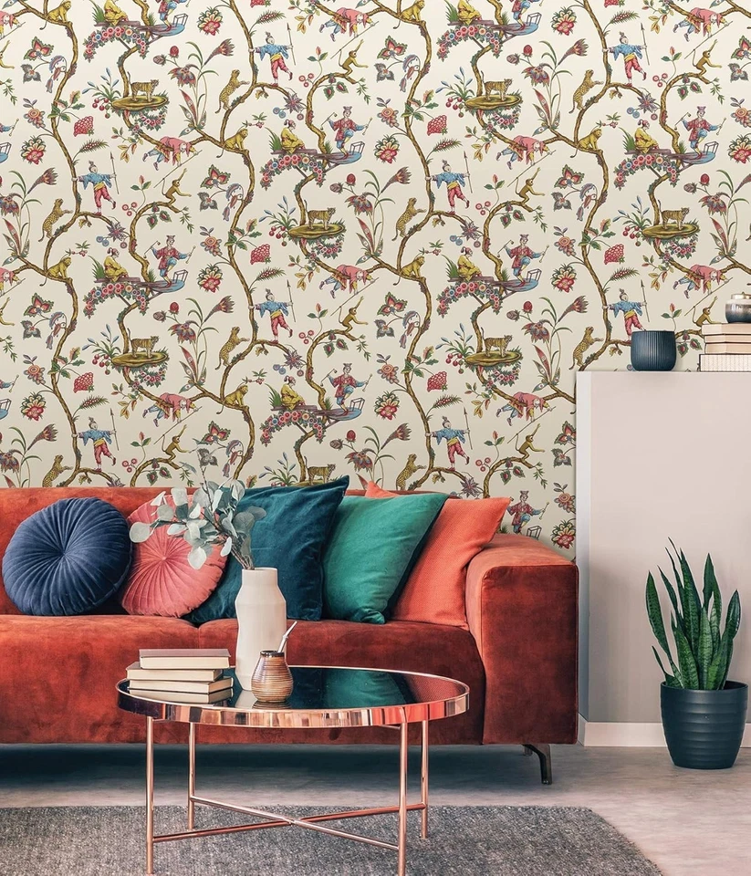 Scalamandre Multicolor White Chinoise Exotique Self Adhesive Wallpaper, SCS3843 - Image 2 of 4