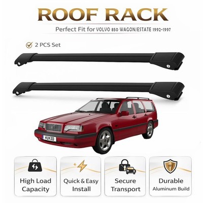 Roof Rack Cross Bars to Volvo 850 Wagon/Estate 1992-1997 Black Set 2 Pcs