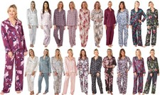 Ladies Sexy Floral Patterned Satin PJs Pyjamas Pajamas Set Full Length PLUS SIZE