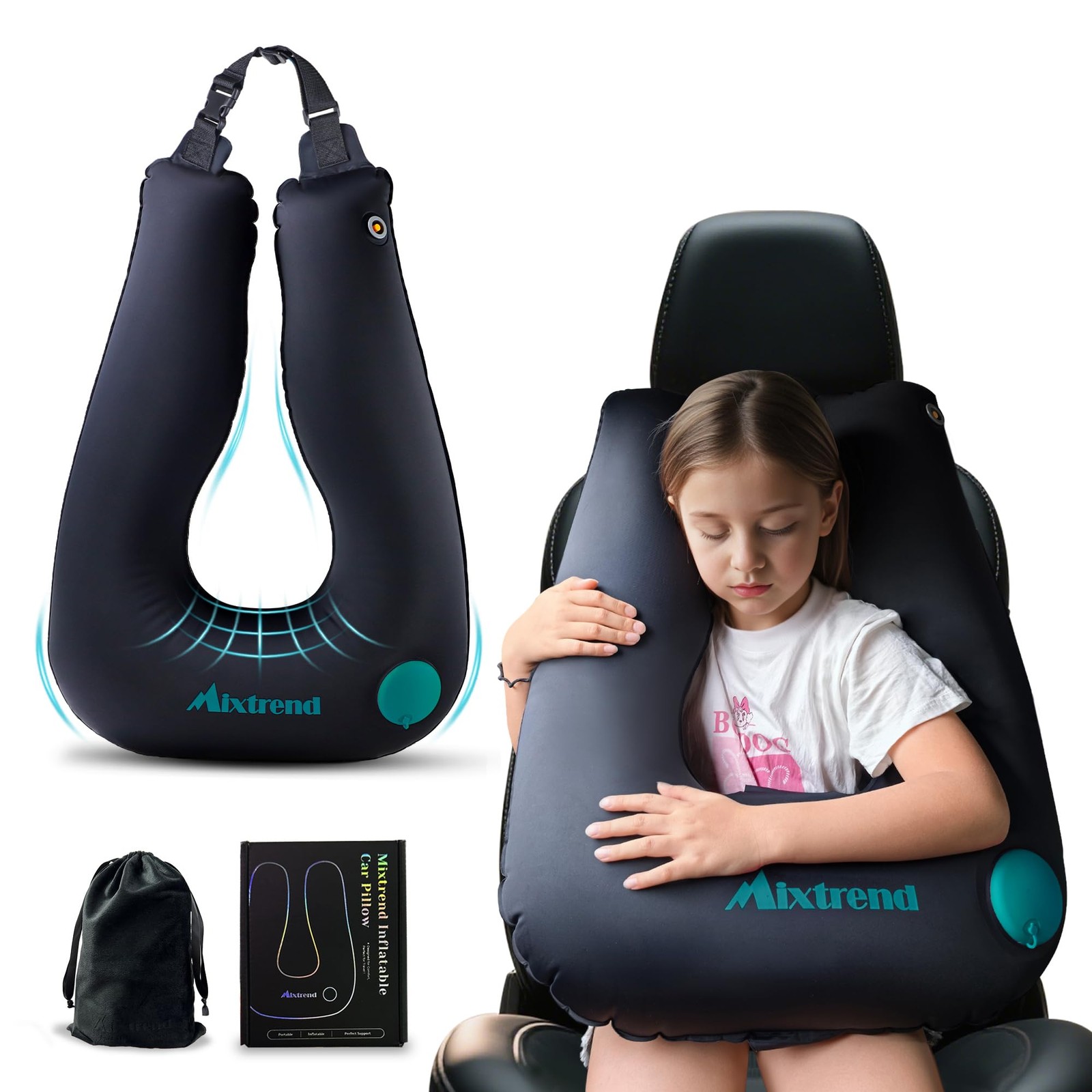 Inflatable Travel Neck Pillow for Kids and Adults – Comfortable Car Sleep Support  -image