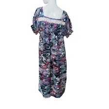 Vtg Muumuu Handmade Women's Dress Floral Dress 1 Sz L Black Peacock Hawaii