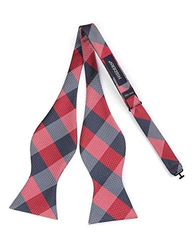 Bow Ties for Men Check Plaid Self Tie Bow Tie and One Size B-06 Red /Grey 2 - Image 3 of 4