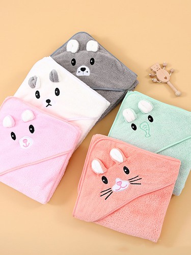 Baby Hooded Towel Cartoon Bear Bath Robe Coral Fleece Soft for Infants - Picture 9 of 15