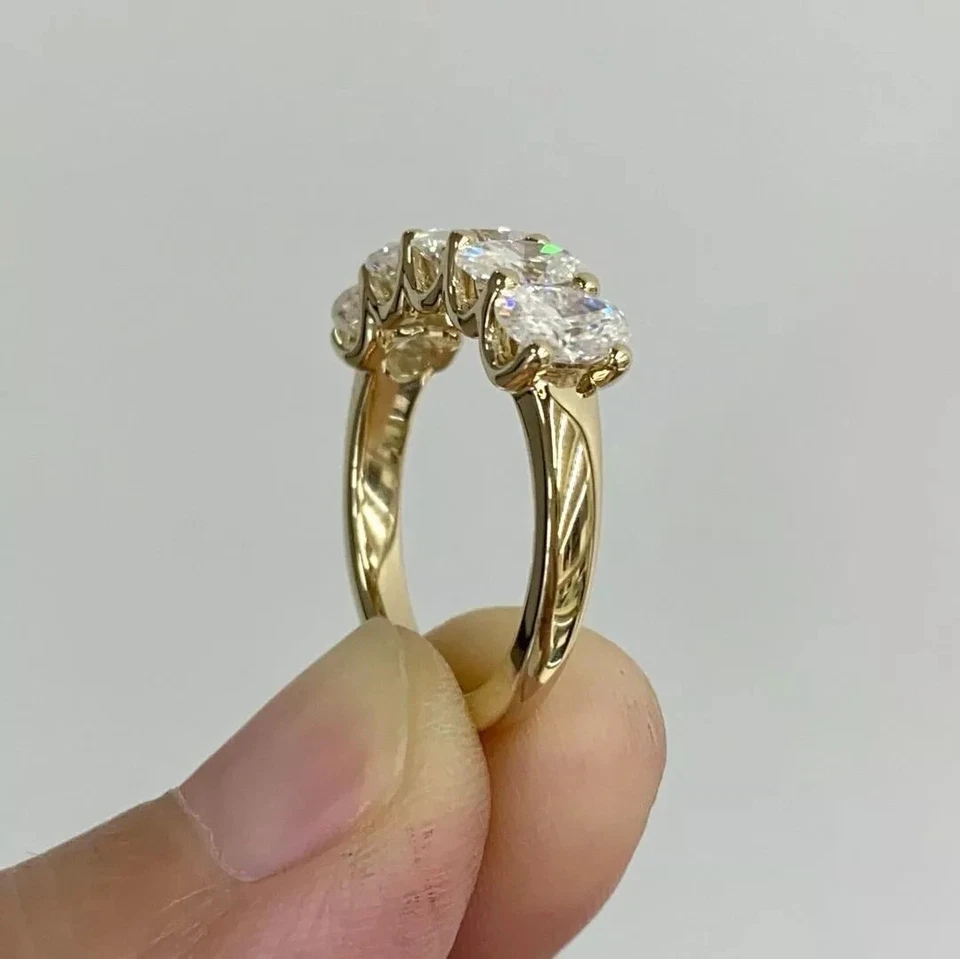 6x4mm Oval Cut Moissanite 14K Yellow Gold Plated Half Eternity Wedding Band Ring - Image 3 of 4