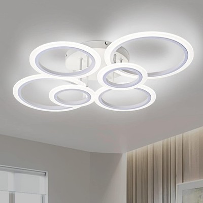 Modern LED Ceiling Light, White 6 Rings Flush Mount Ceiling Light, 4000K Ligh...