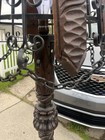Vintage Ebonized Wood Brutalist Tramp Art Medieval Carved Tripod Leg Floor Lamp  — photo 4