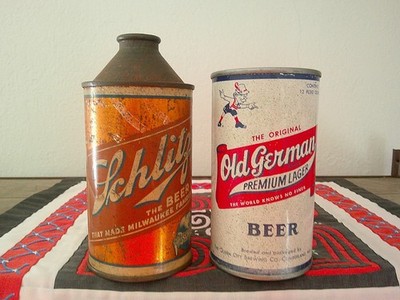 Vintage Schlitz Beer Cone Top 12oz Can -  Old German Premium Lager flat top can