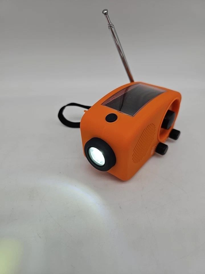 Solar Radio mit Lampe Powerbank Orange Dynamo Kurbel 2000mAh Camping  - Bild 4 von 4