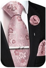 Floral Ties for Men Silk Necktie and Pocket Square Set Pink