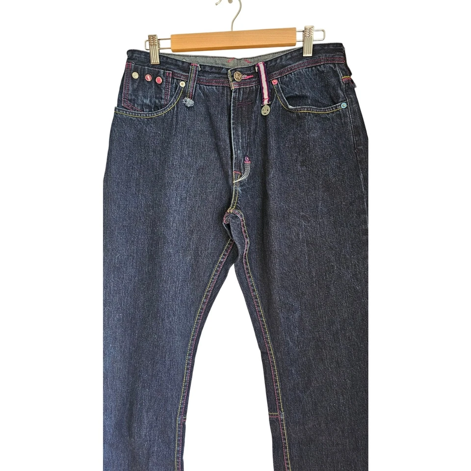 Artful Dodger Skull Design, Colored Stitching Distressed Jeans Sz 34, Y2K,  NEW - Image 3 of 4