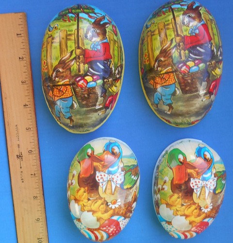 2 VTG Paper Mache Easter Eggs Candy Containers Rabbits Ducks 5.25", 4.5” Germany - Picture 2 of 5