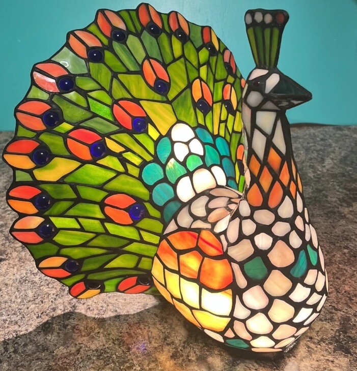 Tiffany Style Stained Glass Peacock table Lamp “11x12”