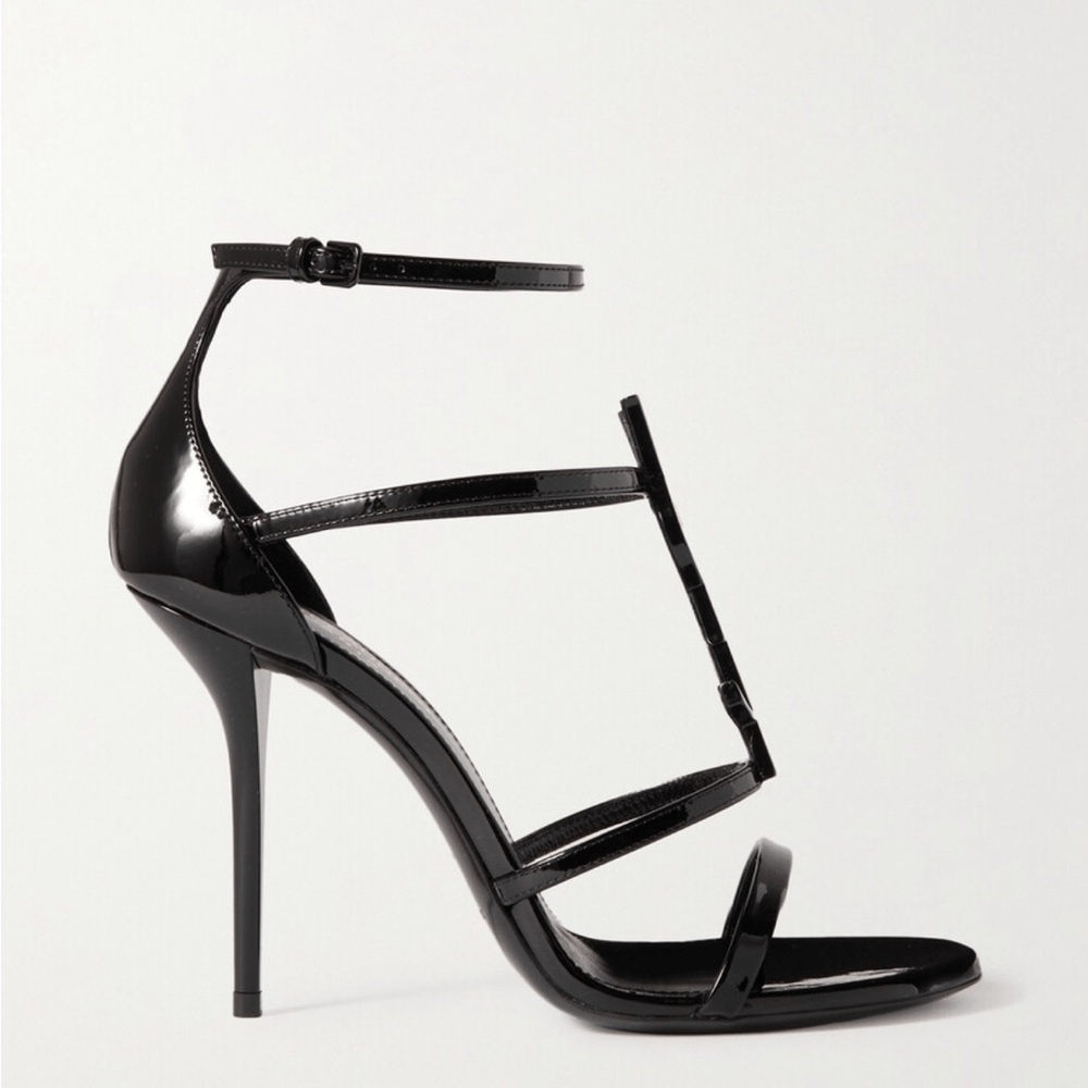 Sandali SAINT LAURENT Cassandra in vernice con logo impreziositi