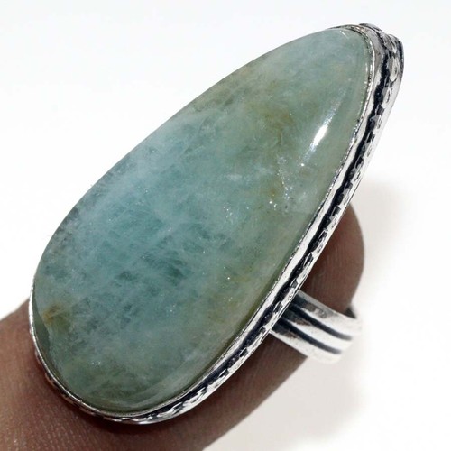 Aquamarine 925 Silver Plated Gemstone Handmade Ring US 7 Valentine Gifts MJ