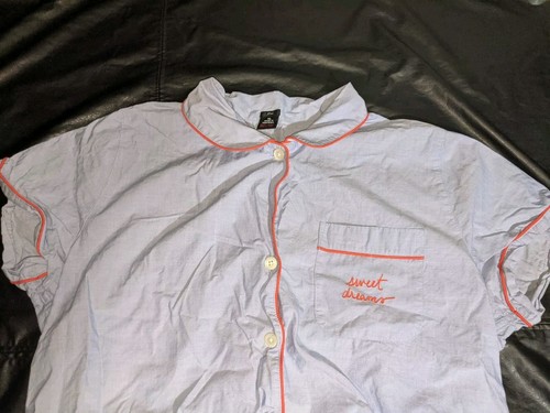 J. Crew Pajama Top Sweet Dreams Button Front Size XL Contrast Piping Shirt - Picture 5 of 24