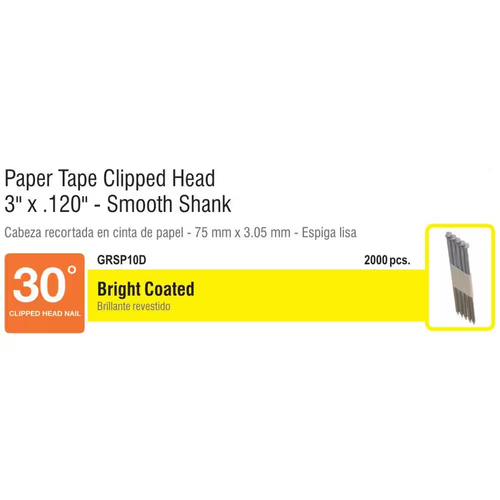3 In. X 0.120-gauge Paper Bright Smooth Shank Bright Steel Clip-head Framing N - Picture 7 of 12