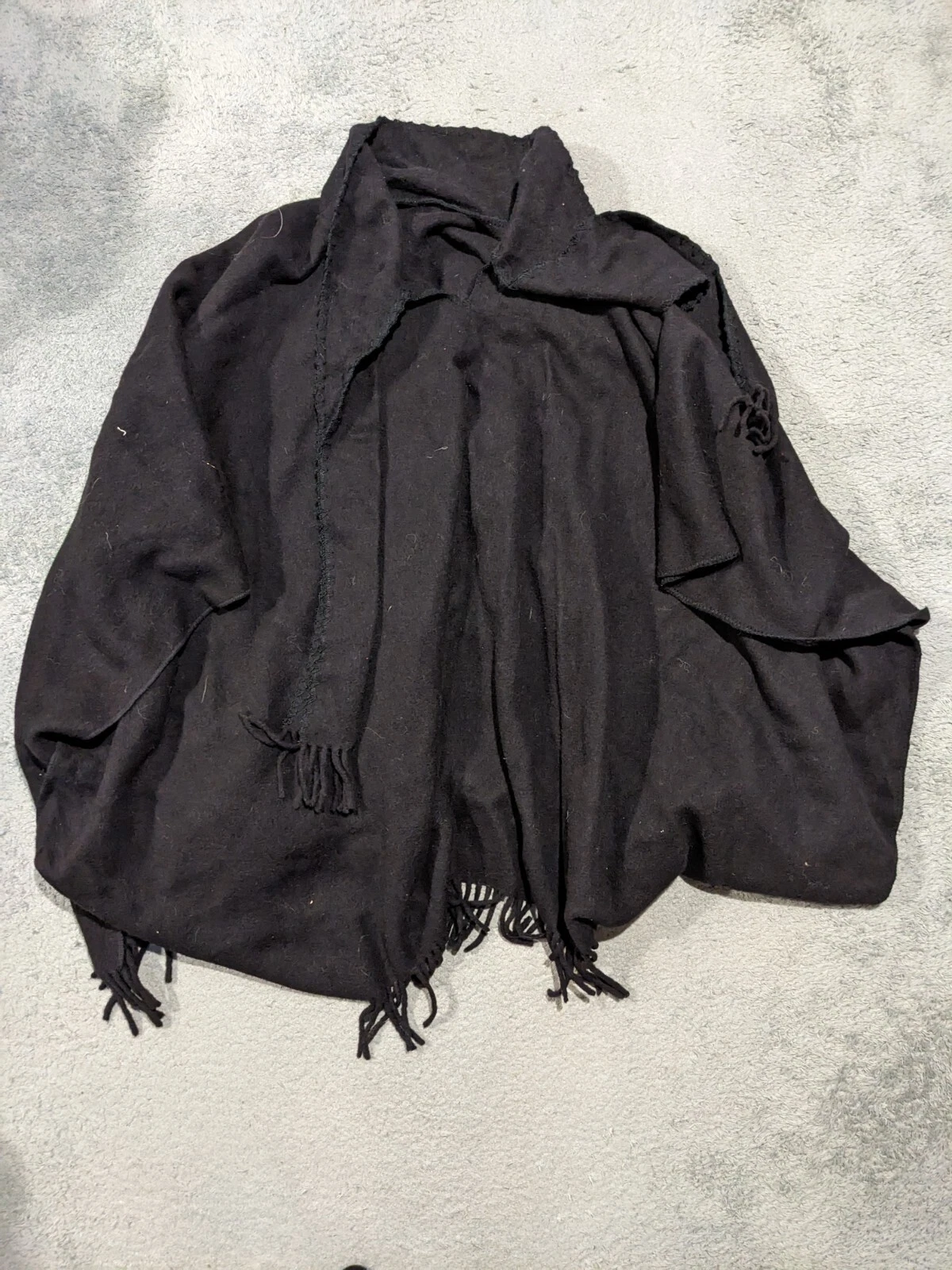 Lanificio Del Peru Poncho Womens Wrap Shawl Alpaca Fringe Black