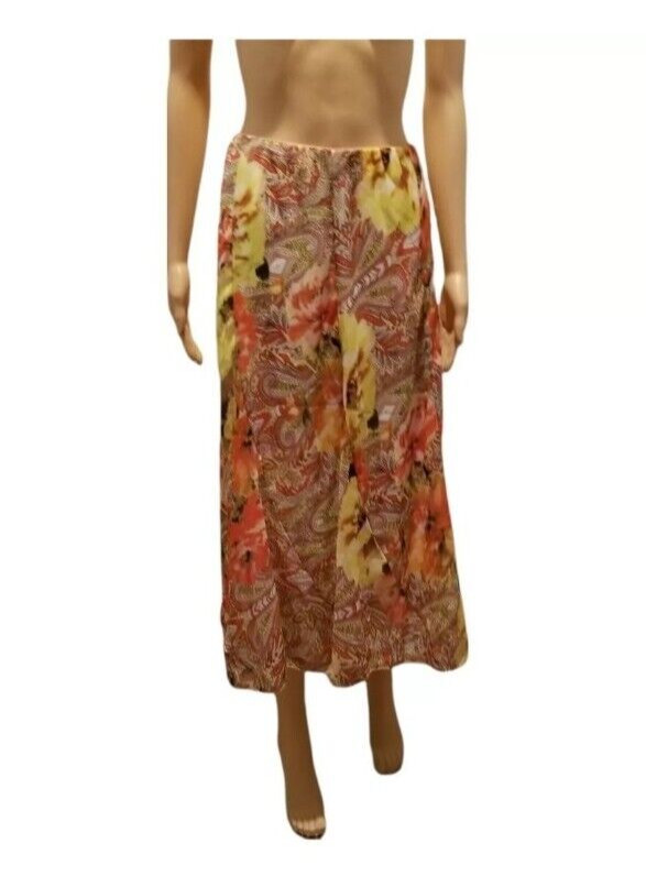 Notations Midi Skirt  Size Small Yellow Paisley Print Elastic Waist Lined-image