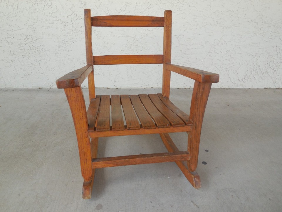 Antique Vintage Child's Wood Rocking Chair slated seat solid in good